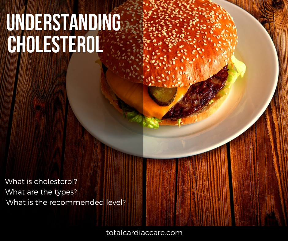 Image showing a hamburger and the title understanding cholesterol 